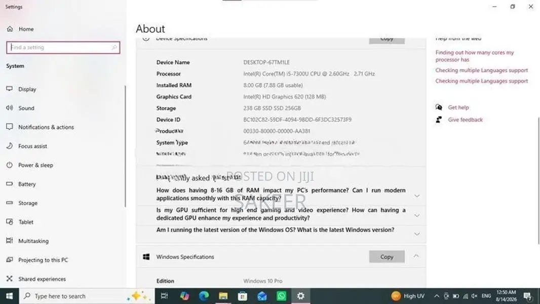 hp elitebook Intel Core i5-7300U CPU 2.60 GHz