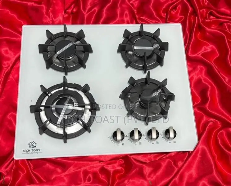 GAS COOKER HOB 4 BURNER WHITE GLASS CAST IRON NEW