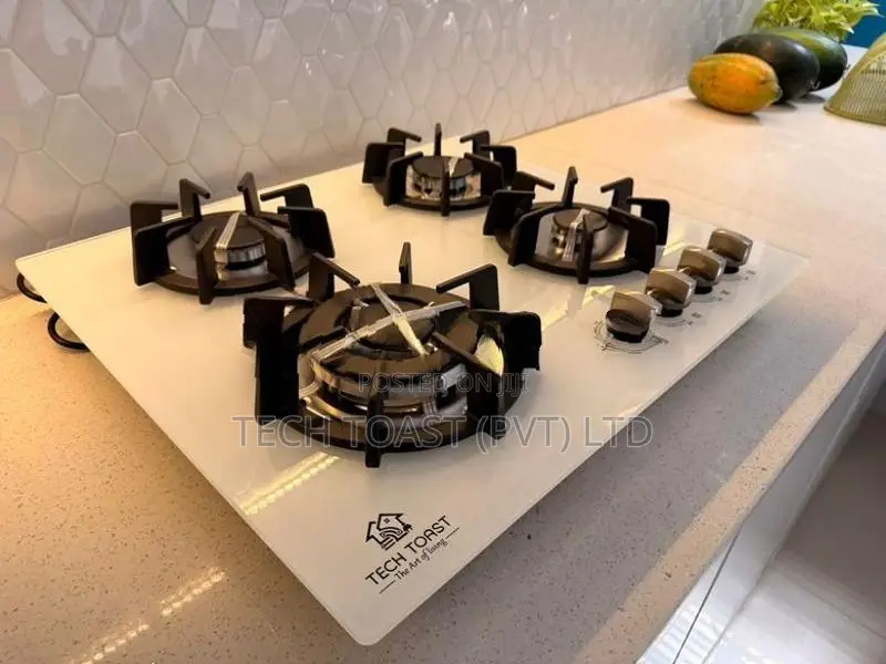 GAS COOKER HOB 4 BURNER WHITE GLASS CAST IRON NEW