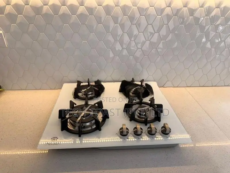 GAS COOKER HOB 4 BURNER WHITE GLASS CAST IRON NEW