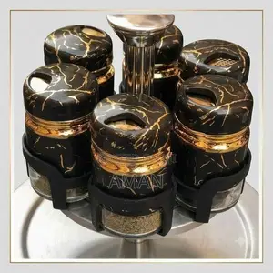 6-Piece Spice Set with Rotating Stand Glass Jars