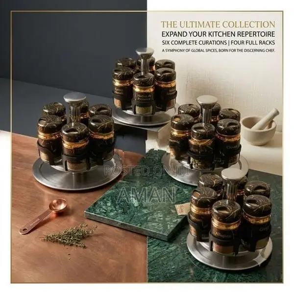 6-Piece Spice Set with Rotating Stand Glass Jars