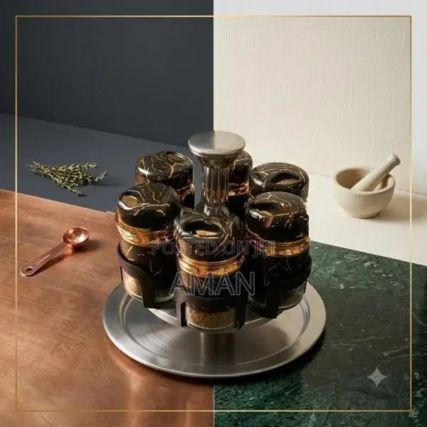 6-Piece Spice Set with Rotating Stand Glass Jars