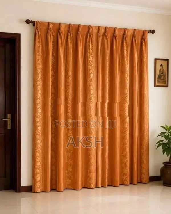 Brown Floral Thick Curtain Set – 8.5ft × 6.5ft
