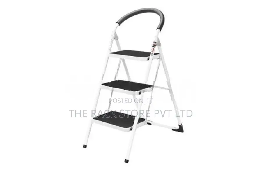 3 Step Steel Folding Ladder – Premium Wide Household