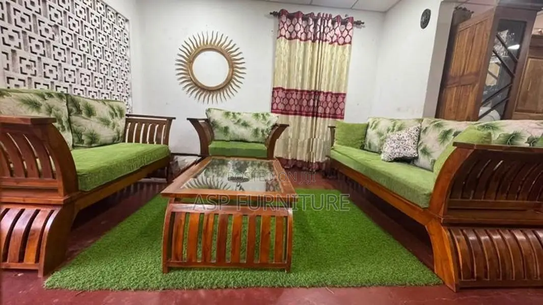 Teak Sofa Set with Glass Center Table