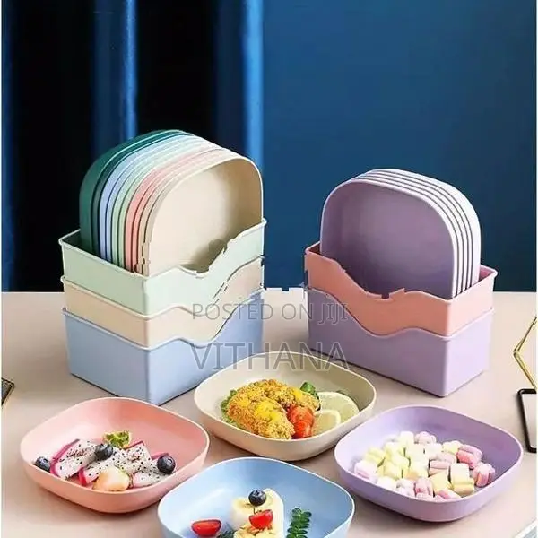 10pcs Square Wheat Straw Dinner Plate With 2 Base