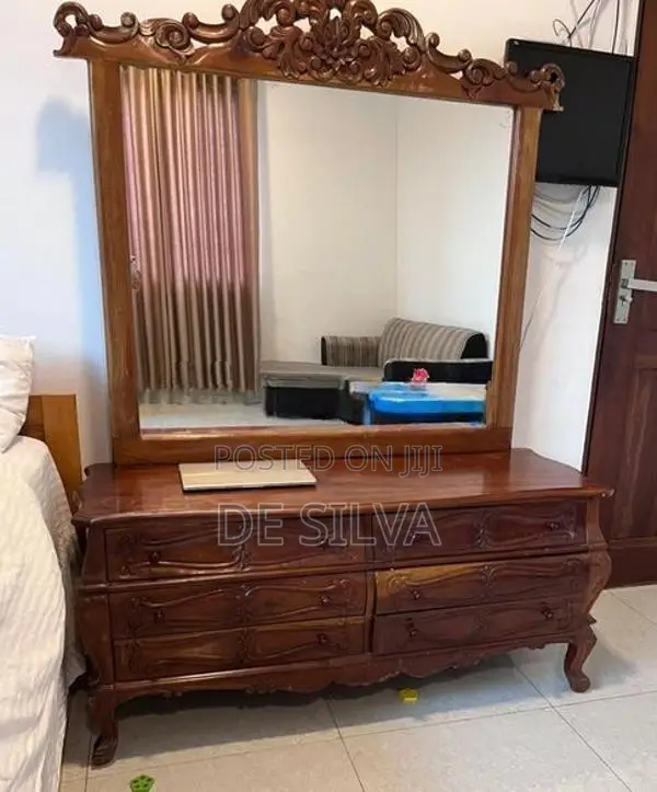 Solid Teak Dressing Table with Large Mirror