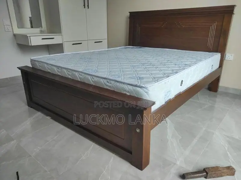 New 6x5 Teak 3.5 Leg Large Box Bed With Arpico Spring Mattress (Bb12