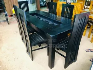 New Teak Black Dining Table with Chair 6