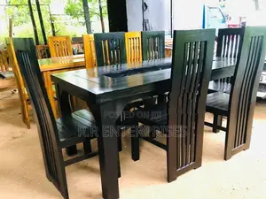 New Teak Black Dining Table with Chair 6