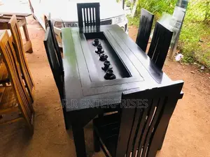 New Teak Black Dining Table with Chair 6