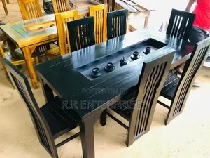 New Teak Black Dining Table with Chair 6