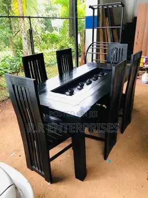 New Teak Black Dining Table with Chair 6
