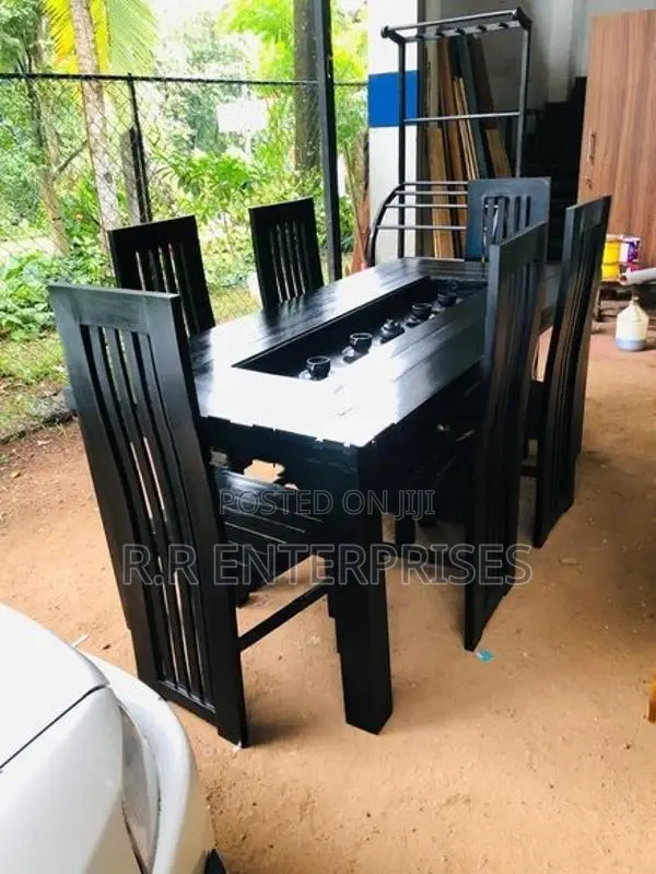 New Teak Black Dining Table with Chair 6