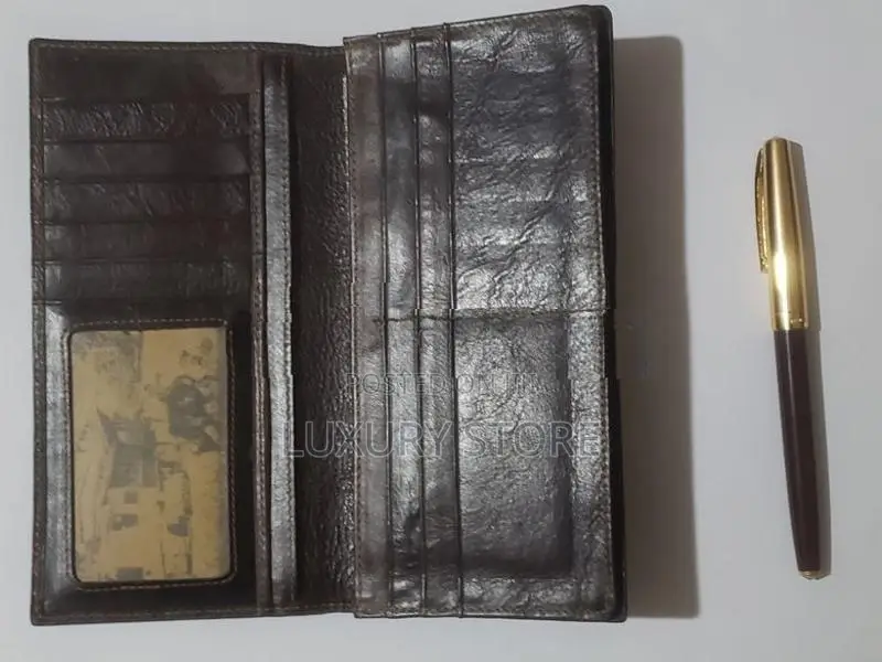 Cow Leather Crocodile Head :Long Wallet with Pen