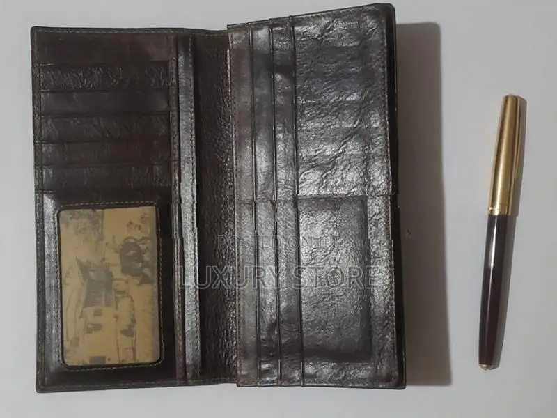Cow Leather Crocodile Head :Long Wallet with Pen