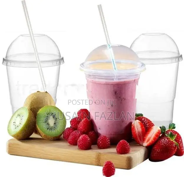 330ml Transparent Plastic Juice Cup with Dome Lid