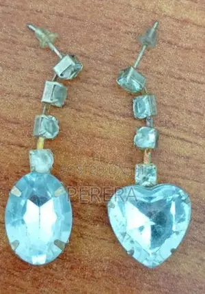 2 Pairs Earrings Set Ice Blue Crystals + Heart Hoops