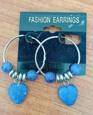 2 Pairs Earrings Set Ice Blue Crystals + Heart Hoops