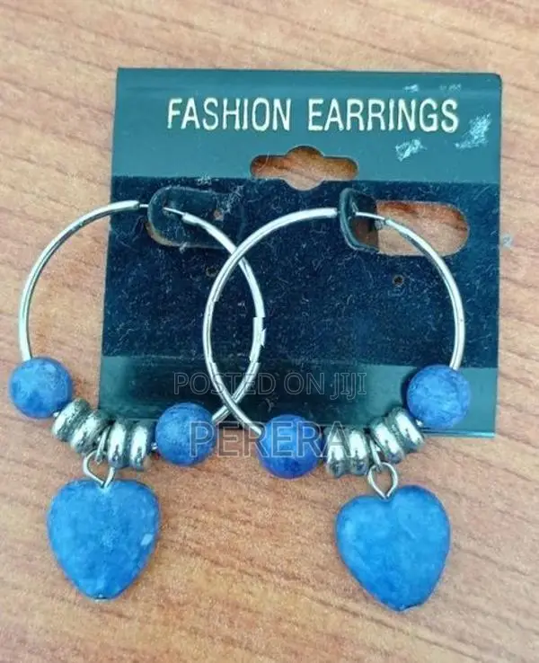 2 Pairs Earrings Set Ice Blue Crystals + Heart Hoops