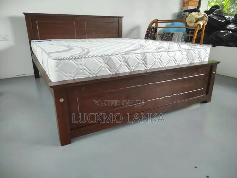 New 72"x60" (6x5) Size Teak Box Bed With Arpico Spring Mattress (Ee3)