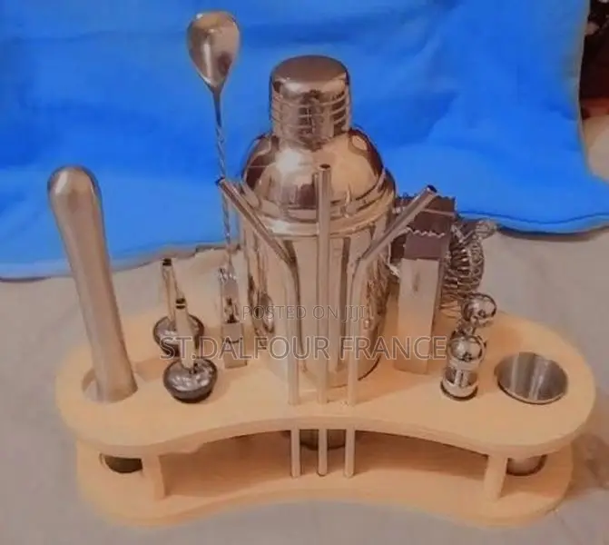 Cocktail Shaker Set with Wooden Stand