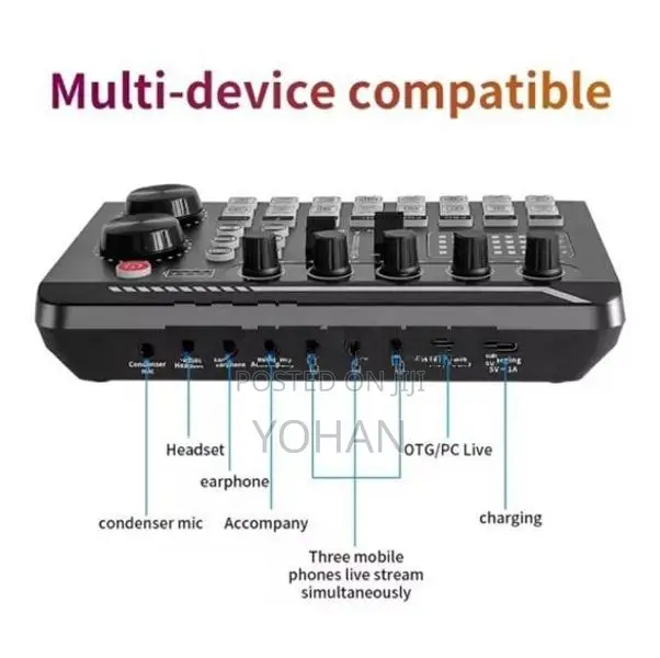 F998 Podcast Live Equipment, Professional Sound Card Mixer