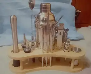 Cocktail Shaker Set with Wooden Stand