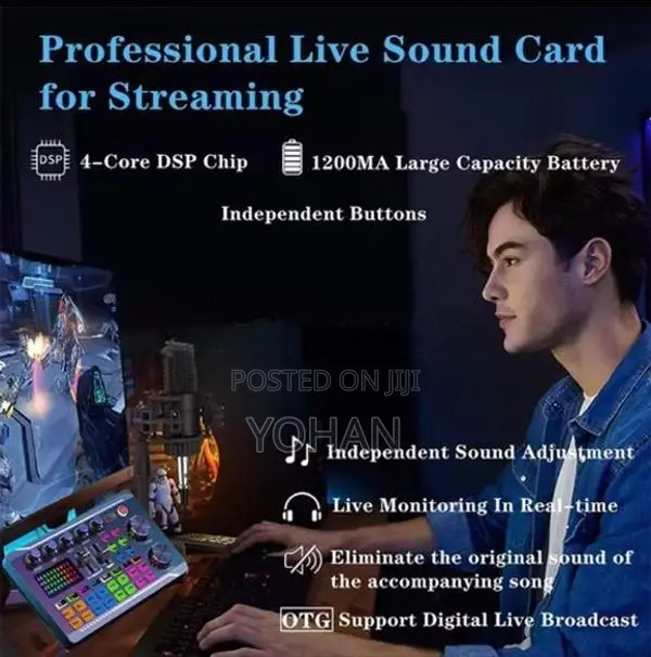 F998 Podcast Live Equipment, Professional Sound Card Mixer