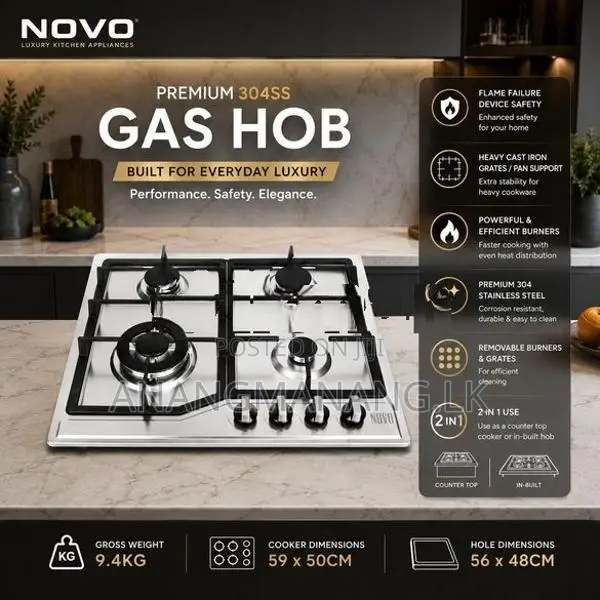 Premium Safety FFD 304 Stainless Steel Gas Cooker Hob by NOVO
