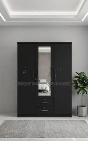 Modern Black Camiliya 3D Wardrobe with Mirror