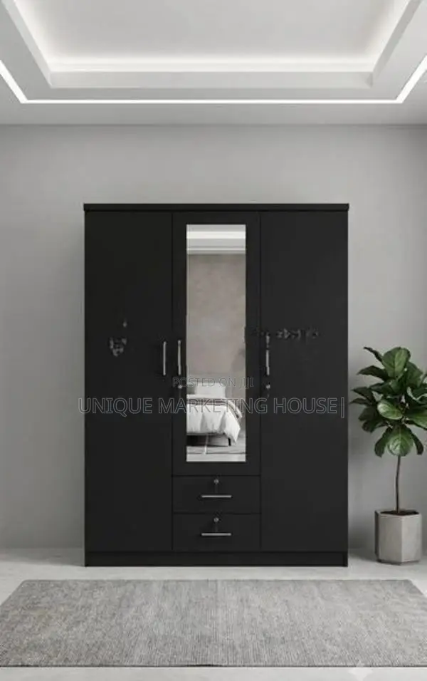 Modern Black Camiliya 3D Wardrobe with Mirror