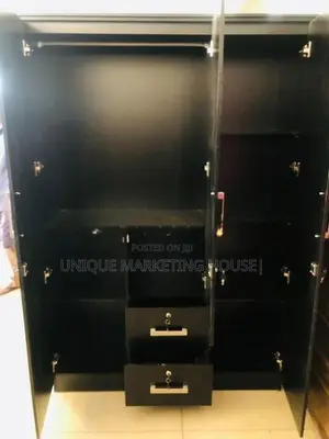 Modern Black Camiliya 3D Wardrobe with Mirror