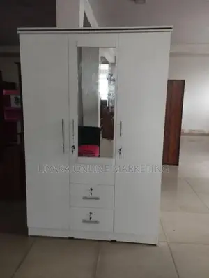 Melamine Wardrobe With Glass White Colour