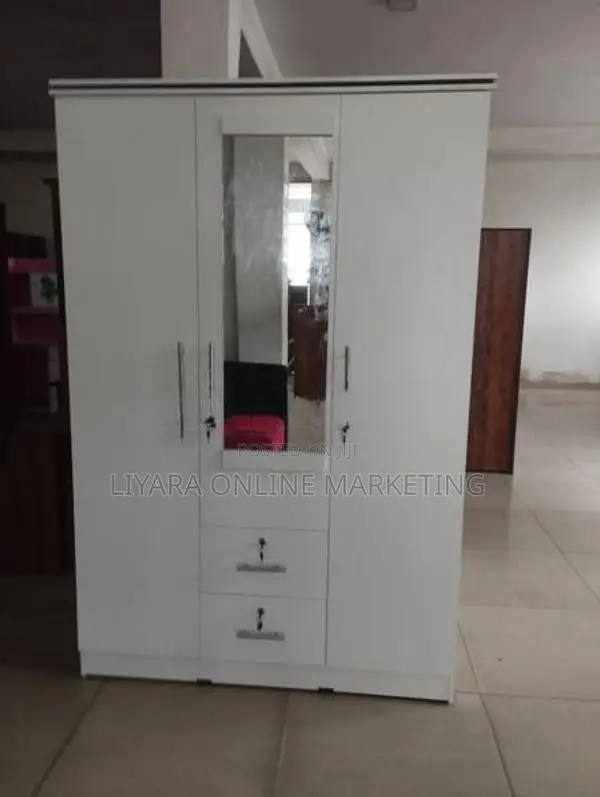 Melamine Wardrobe With Glass White Colour