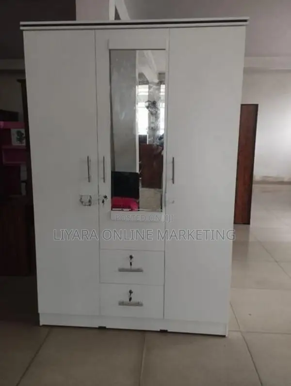 Melamine Wardrobe With Glass White Colour