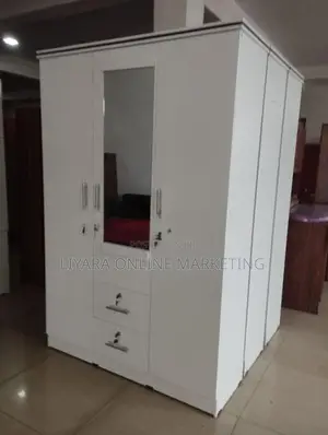 Melamine Wardrobe With Glass White Colour