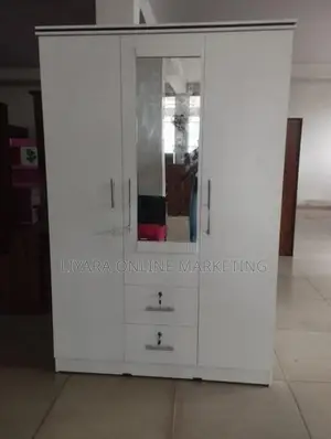 Melamine Wardrobe With Glass White Colour
