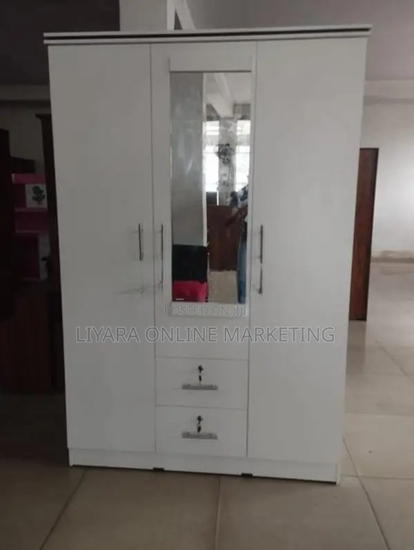 Melamine Wardrobe With Glass White Colour