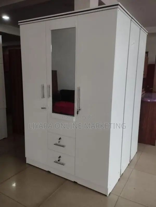 Melamine Wardrobe With Glass White Colour