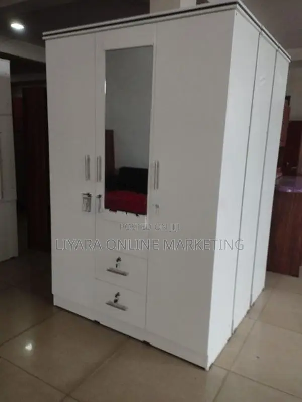 Melamine Wardrobe With Glass White Colour