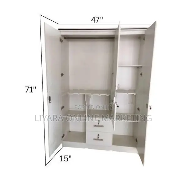 Melamine Wardrobe With Glass White Colour