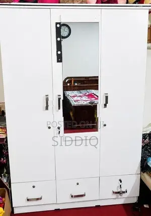 3 Door White Wardrobe with Mirror