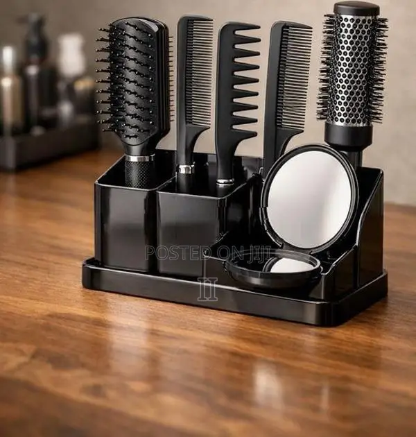 5Pcs Hair Comb Set with Mirror Holder – Salon Styling Kit
