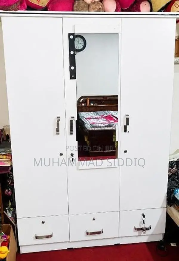 3 Door White Wardrobe with Mirror