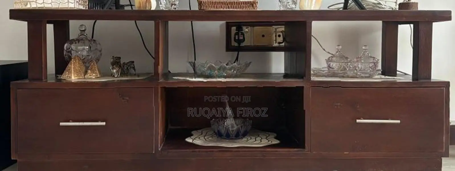 Wooden TV Stand / Media Console with Storage Drawers Open Shelving