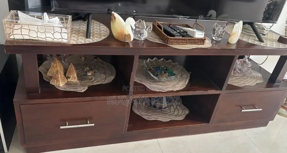 Wooden TV Stand / Media Console with Storage Drawers Open Shelving