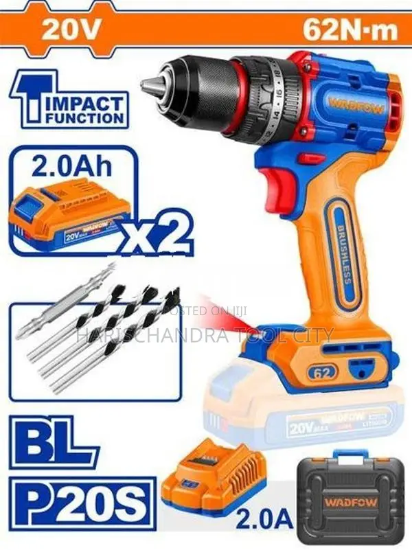 Wadfow Cordless Drill 13mm 20V 62Nm