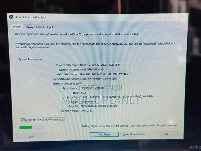 HP Notebook Intel Celeron N3060 4GB RAM 500GB HDD Laptop